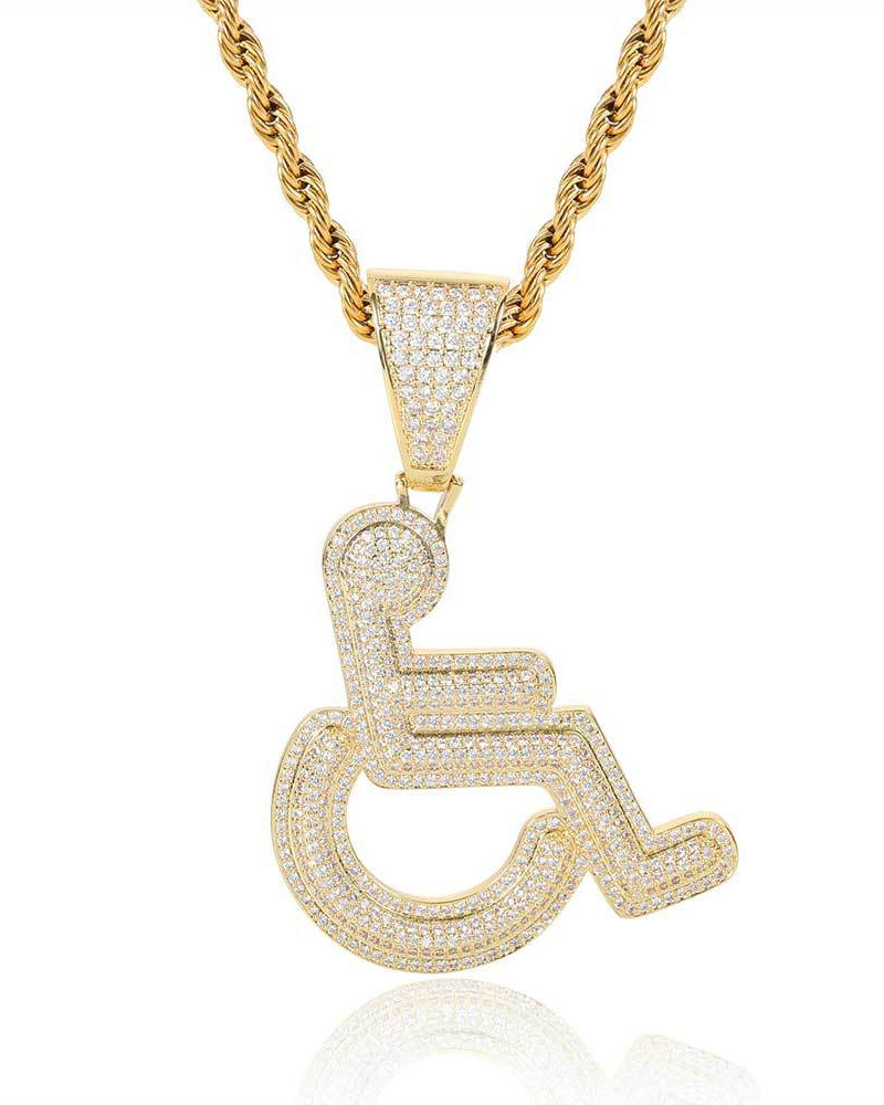 Iced Wheelchair Symbol Pendant Necklace