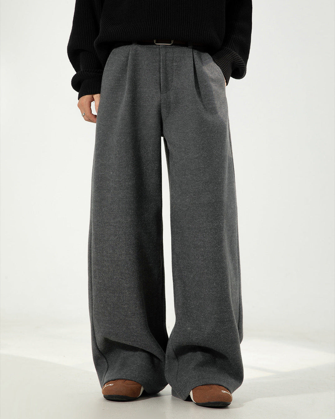 Wool Blend Wide-Leg Trousers