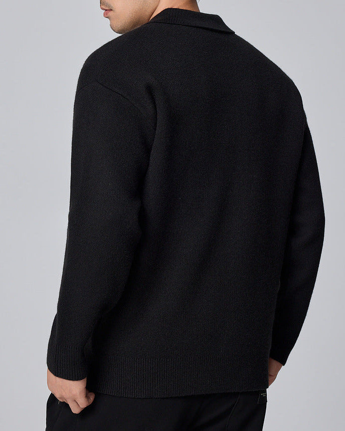 The Porter Semi-Open Contrast Striped Lapel Knit Sweater