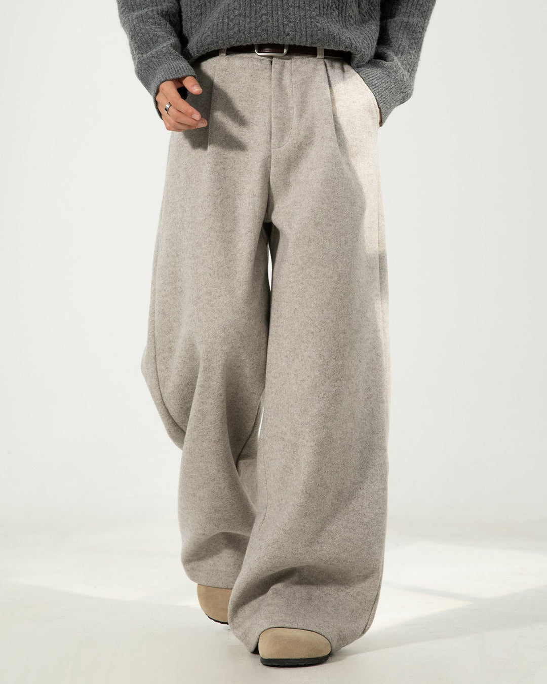 Wool Blend Wide-Leg Trousers