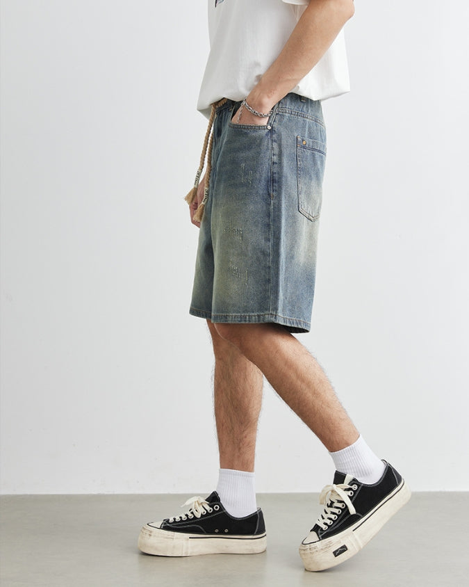 Horizon Fade Denim Shorts With Drawstrings