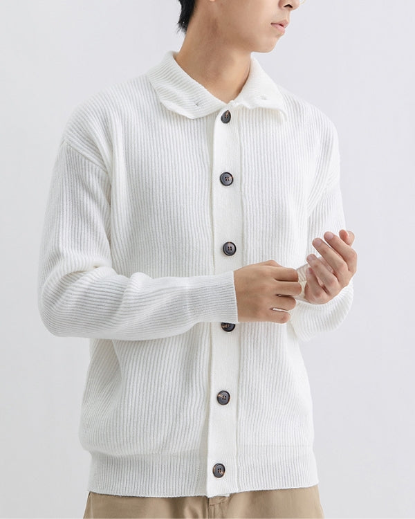 Ribbed High-Neck Button Cardigan