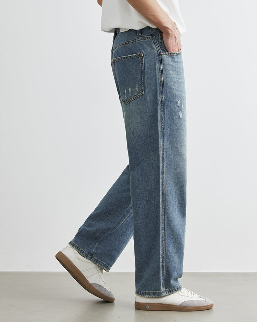 Vintage Wash Straight-Leg Denim Jeans