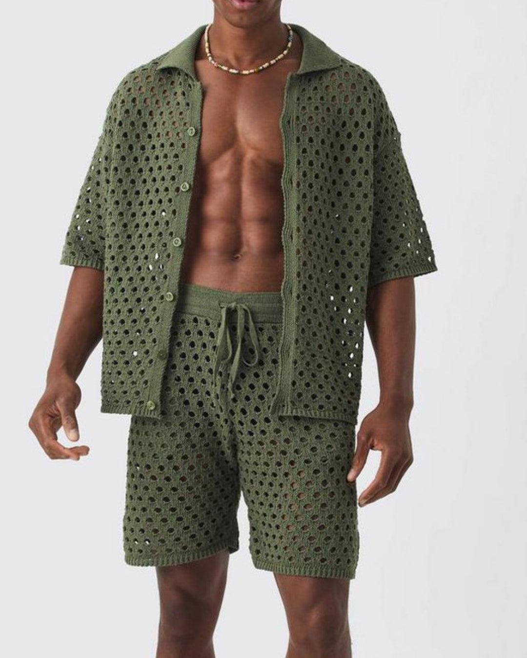 Olive Open‑Knit Resort Set