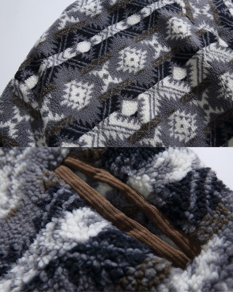 Nordic Pattern Fleece Zip Jacket