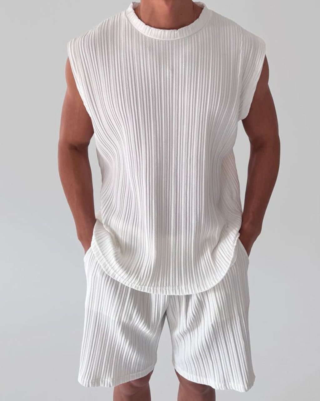 Ivory Sleeveless Pleated Set