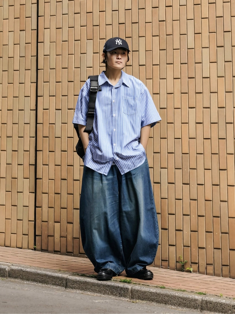 Striped Linen Loose Blouse With Short Sleeves