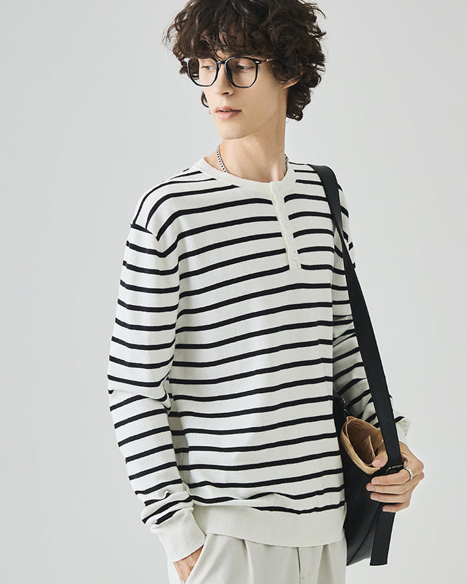 The Elliston Contrast Henley Knit Polo Sweater