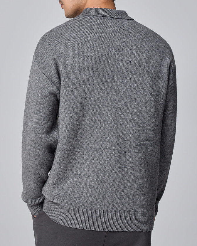 The Porter Semi-Open Contrast Striped Lapel Knit Sweater