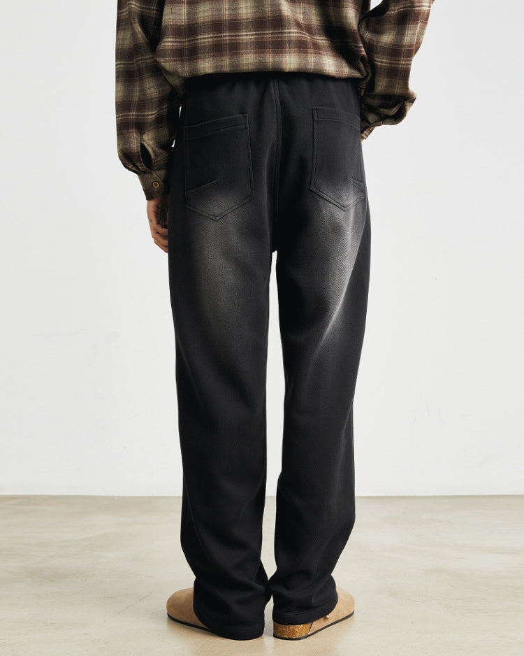 Black Washed Soft Feel Straigh Leg Pants with Waistband and Drawstrings