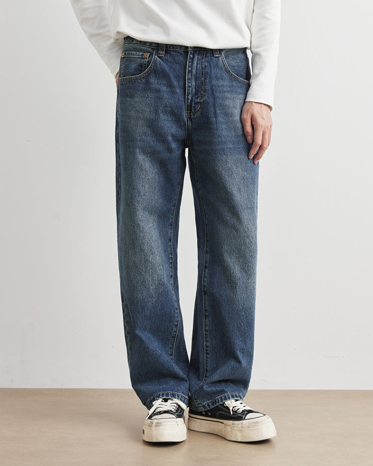 Vintage Wash Wide-Leg Denim Jeans