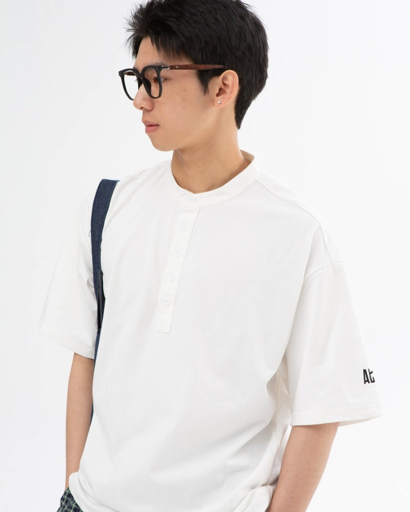 Mandarin Collar Half‑Placket Tee