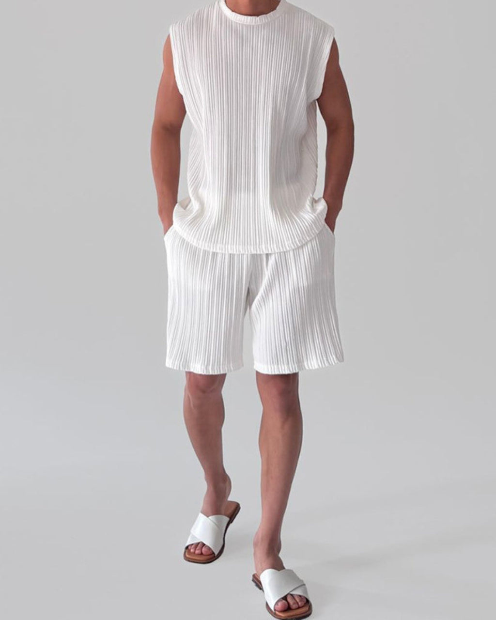 Ivory Sleeveless Pleated Set