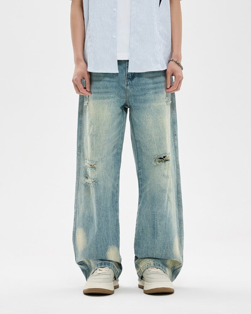 Vintage Distressed Wide-Leg Jeans