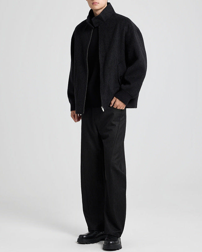 The Brantley Wool-Blend Harrington Jacket with Structured Stand Collar