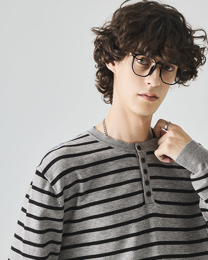 The Elliston Contrast Henley Knit Polo Sweater
