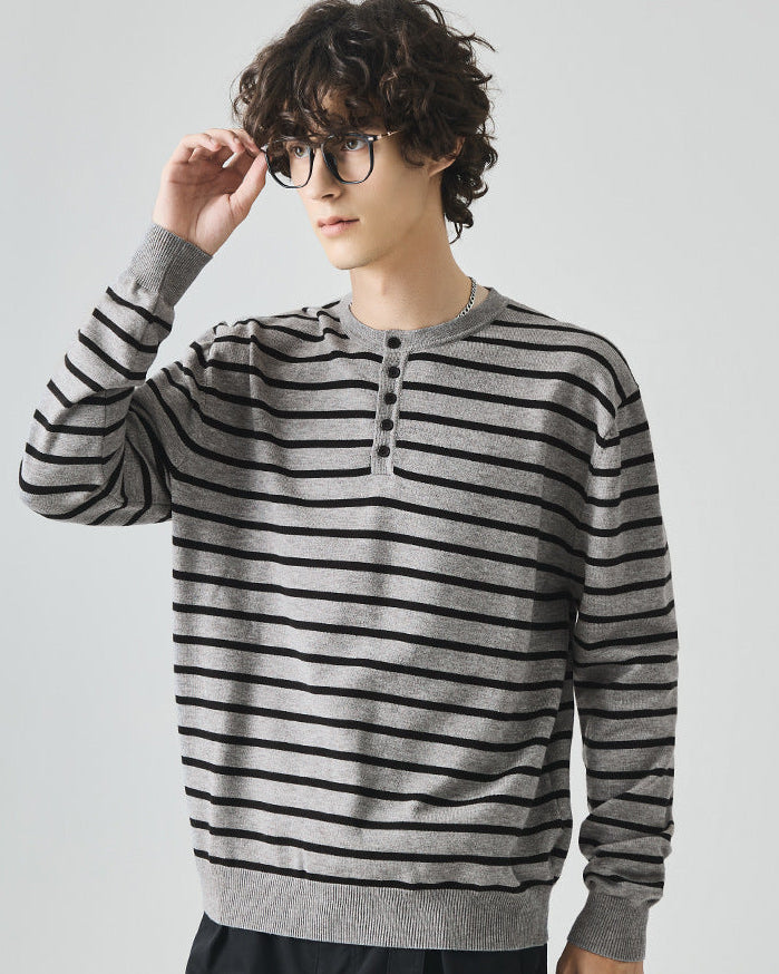 The Elliston Contrast Henley Knit Polo Sweater