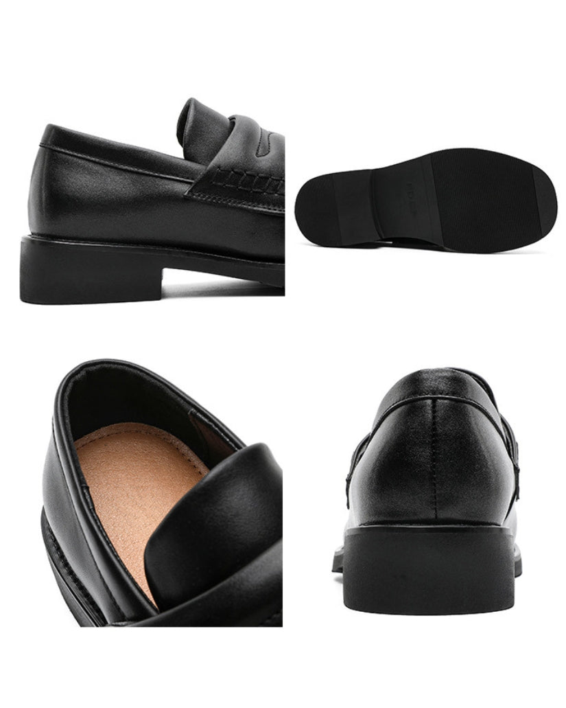 Edge Black Leather Penny Loafers