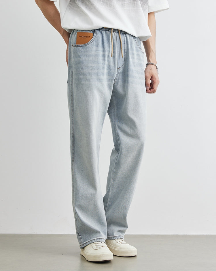 Light Wash Elastic Waistband Drawstring Jeans