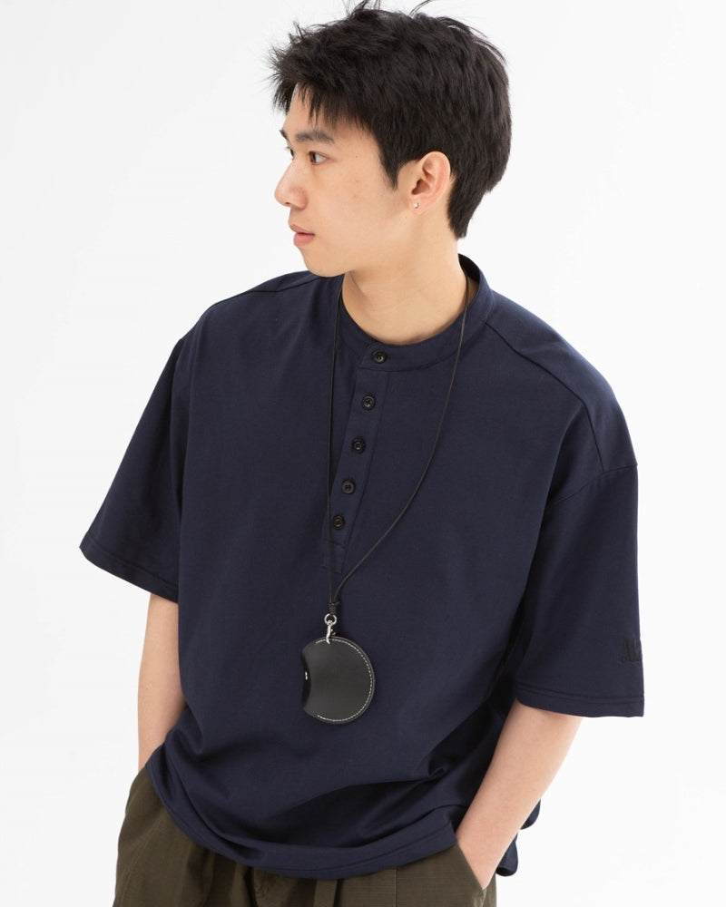Mandarin Collar Half‑Placket Tee