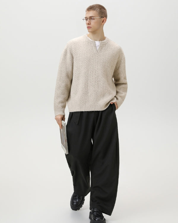 Cable Knit Notch Neck Sweater