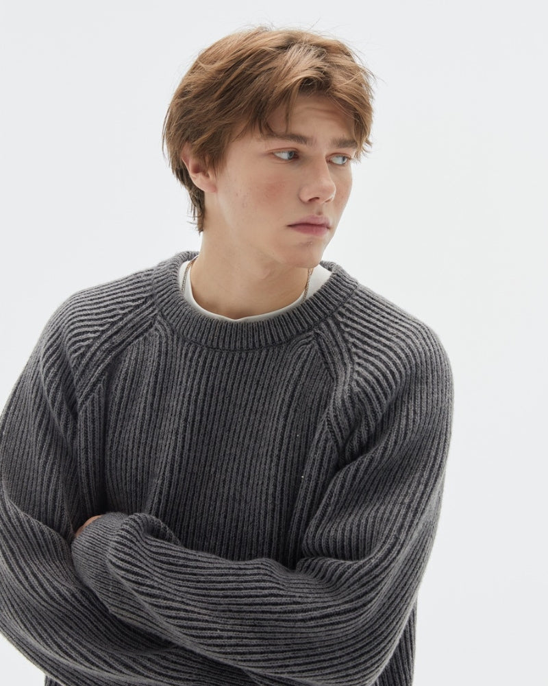Ribbed Belange Knit Crewneck Sweater