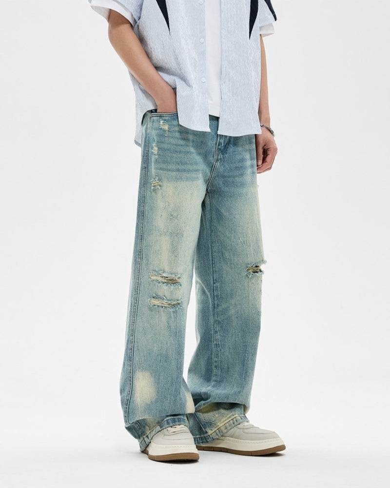 Vintage Distressed Wide-Leg Jeans