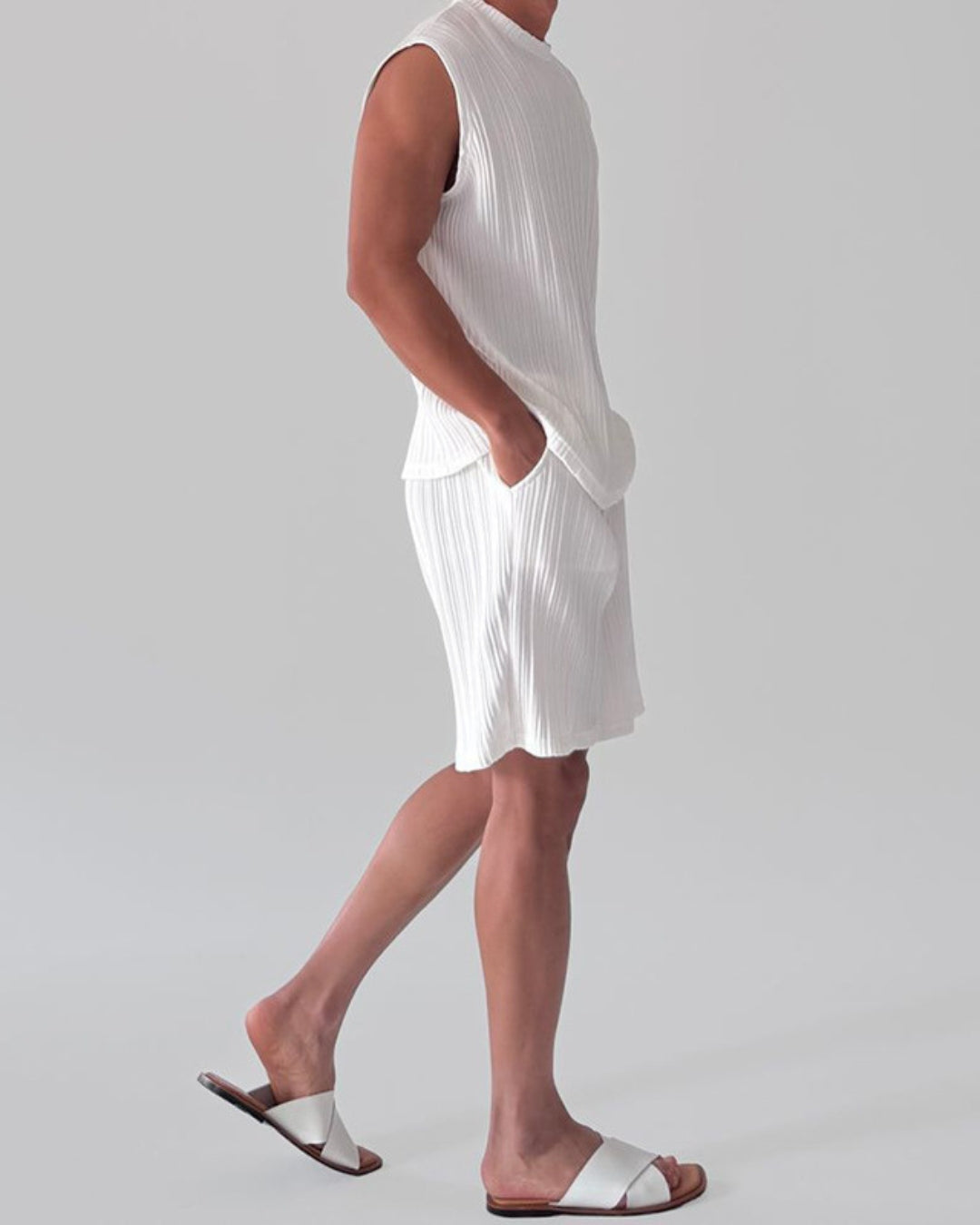 Ivory Sleeveless Pleated Set