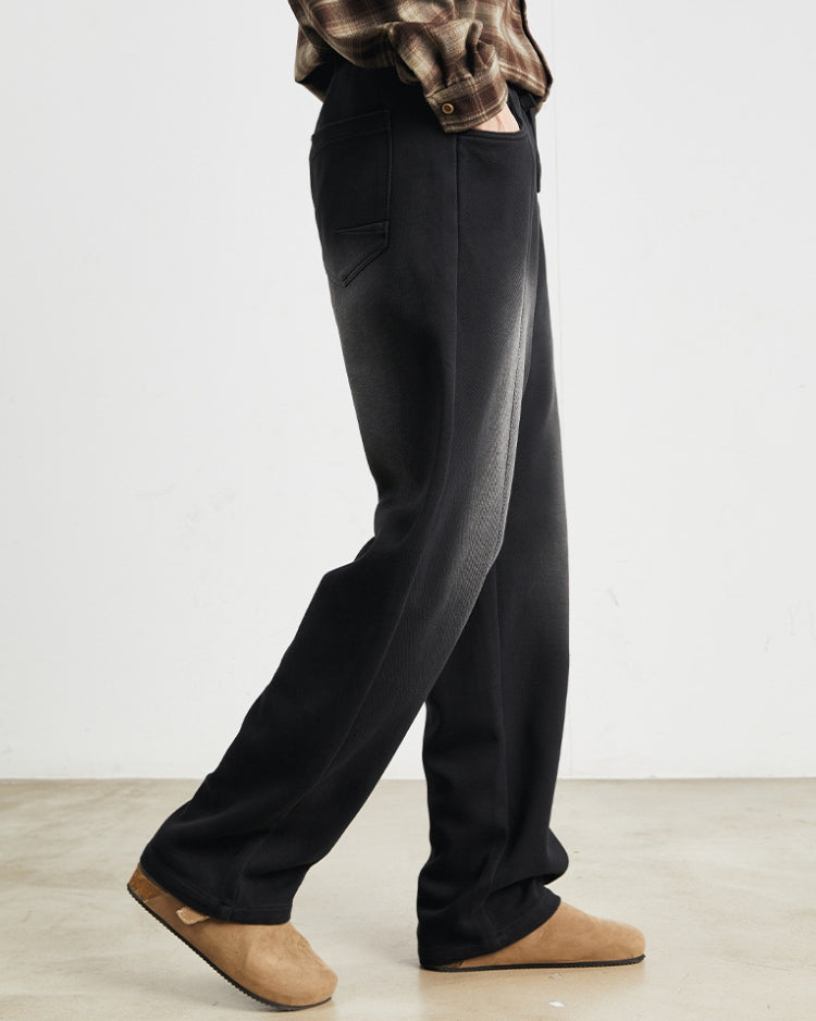 Black Washed Soft Feel Straigh Leg Pants with Waistband and Drawstrings