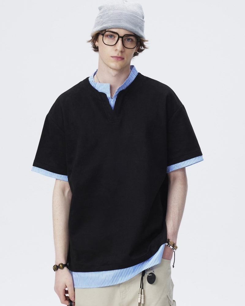 Layered Collar Short-Sleeve T-Shirt