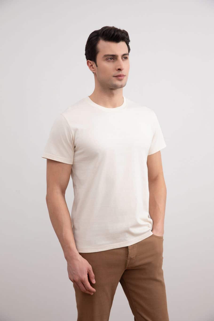 Beige Slim fit Crew-neck T-shirt