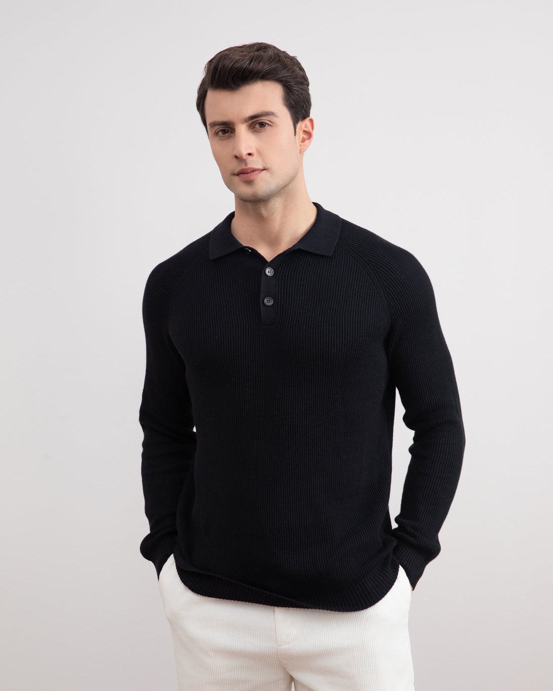 Black English Rib Polo Shirt