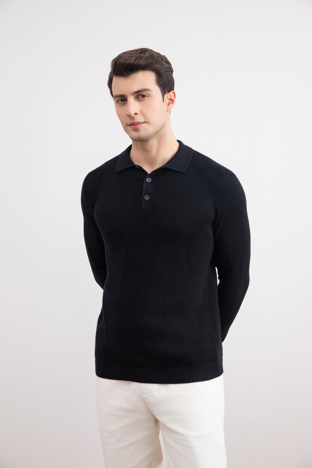 Black English Rib Polo Shirt