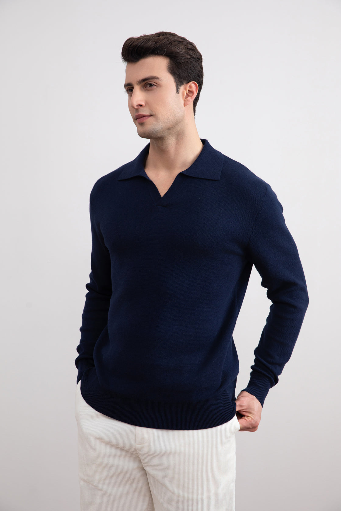 Blue Open Polo with long sleeves