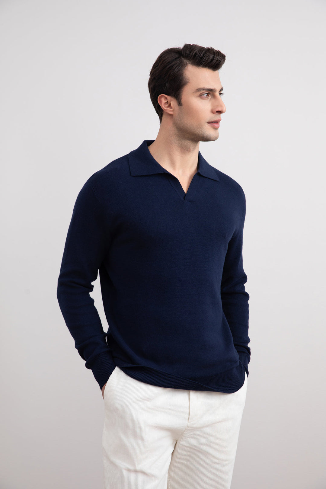 Blue Open Polo with long sleeves