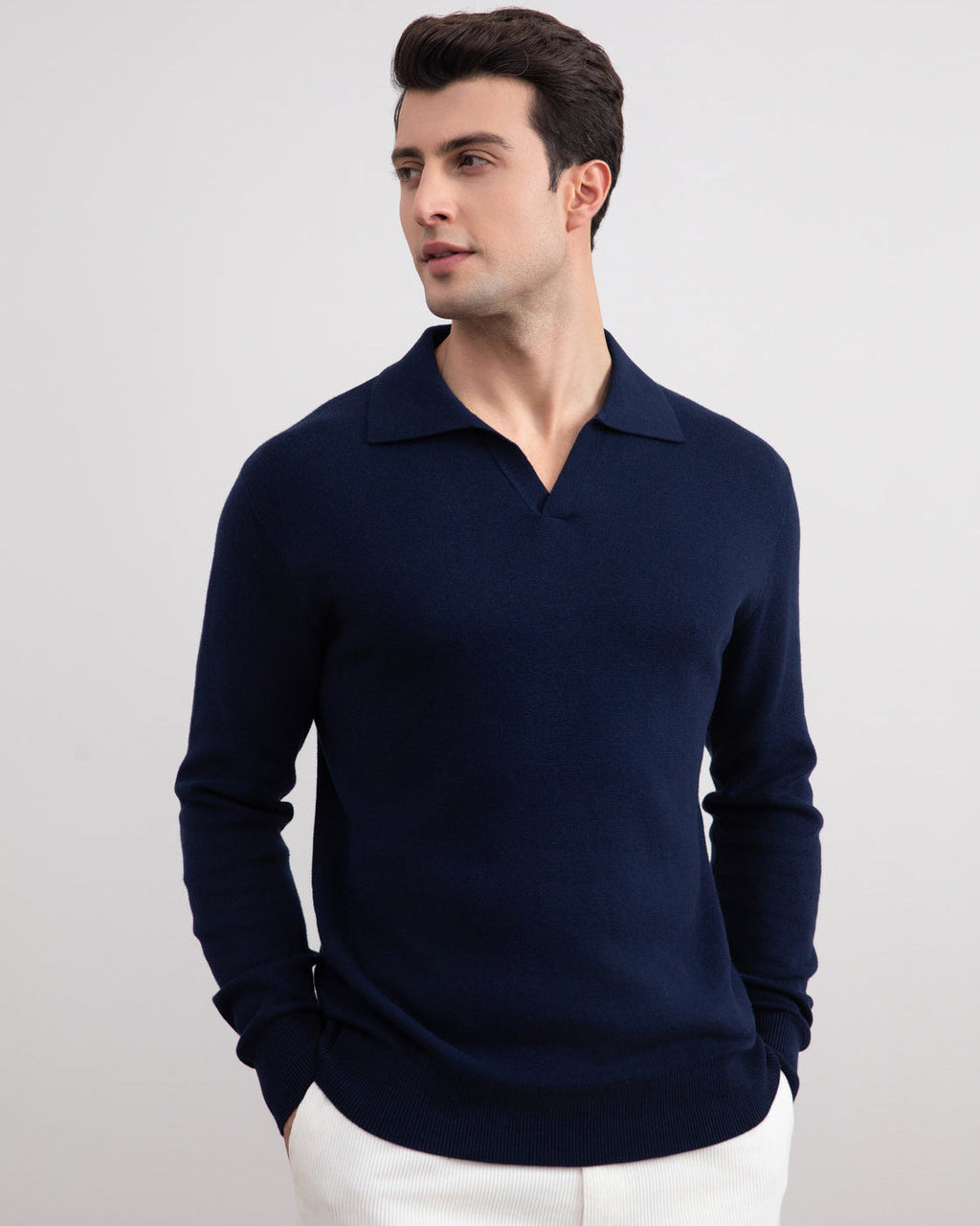 Blue Open Polo with long sleeves