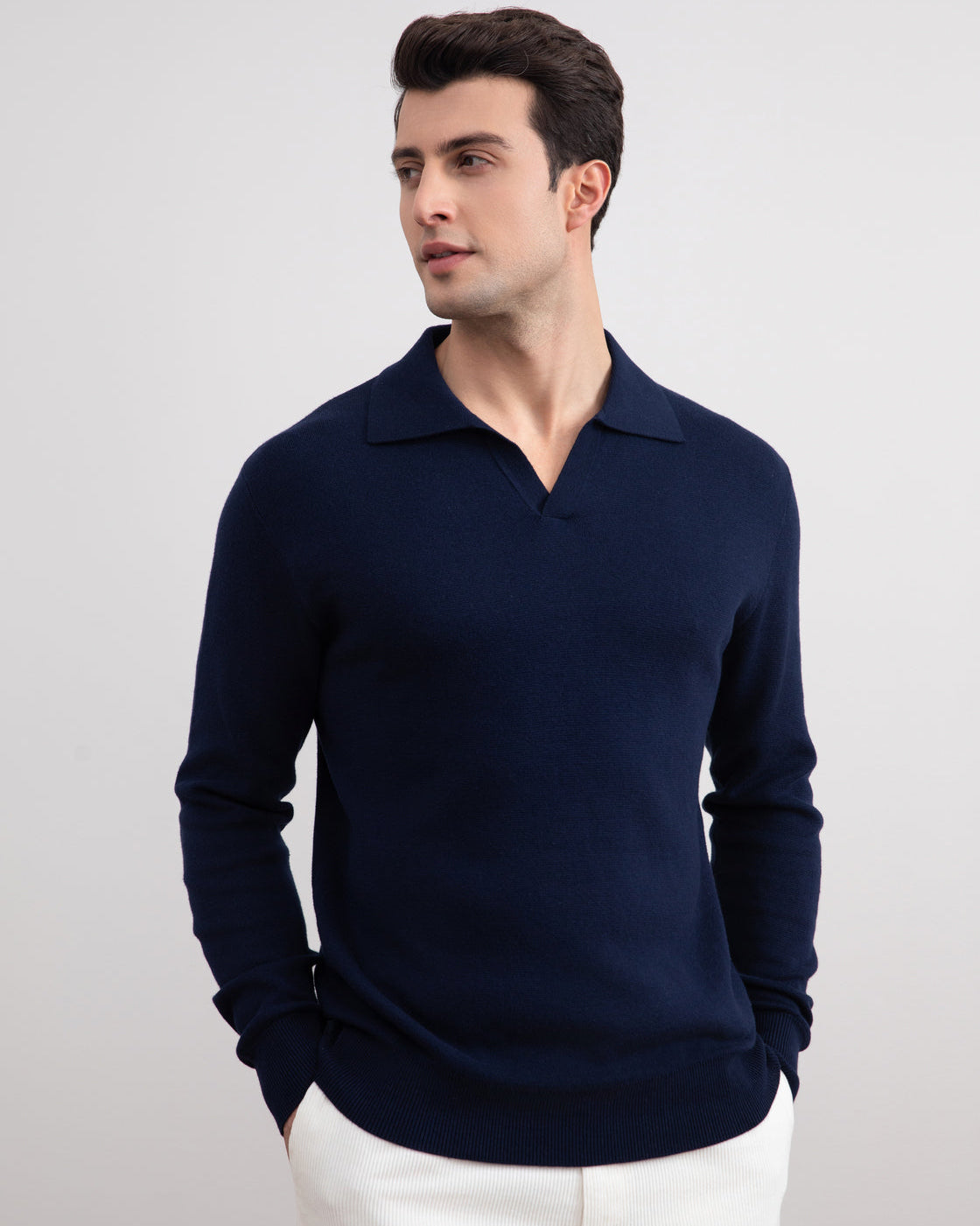 Blue Open Polo with long sleeves
