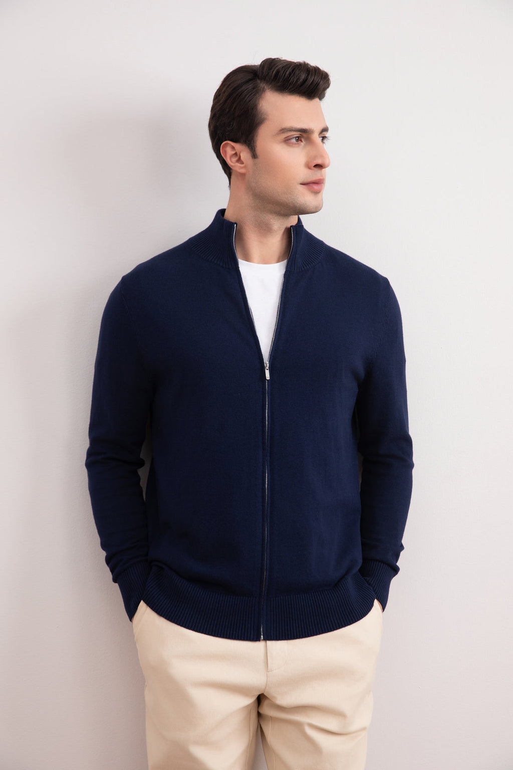 Blue Classic Zip-Up Cardigan