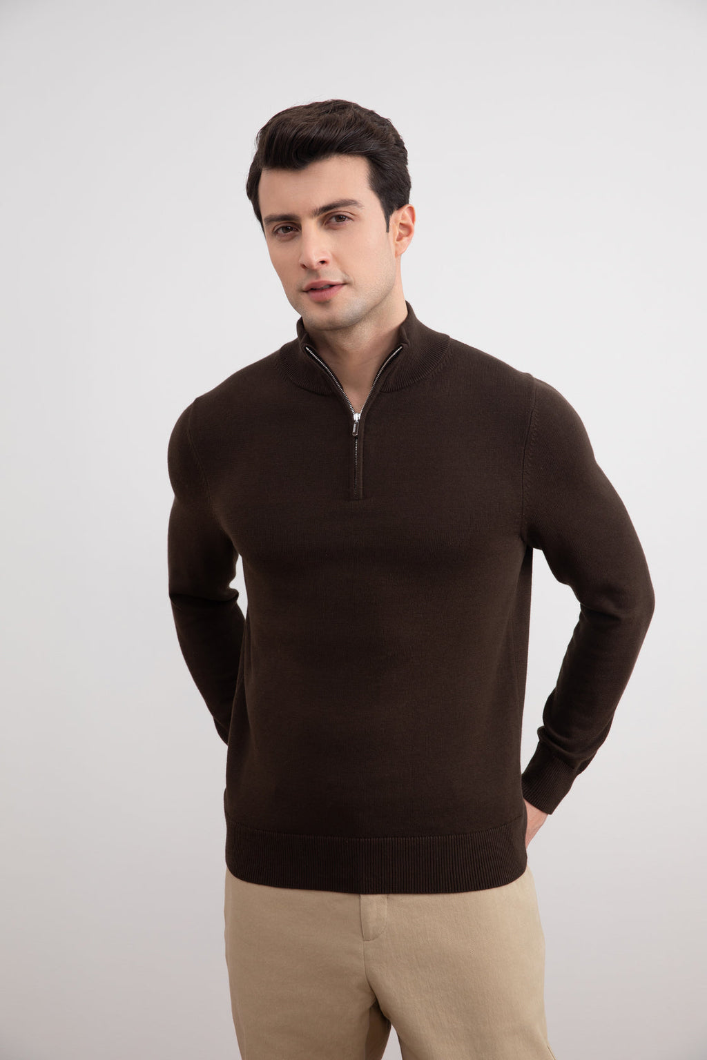 Brown Half-Zip Sweater