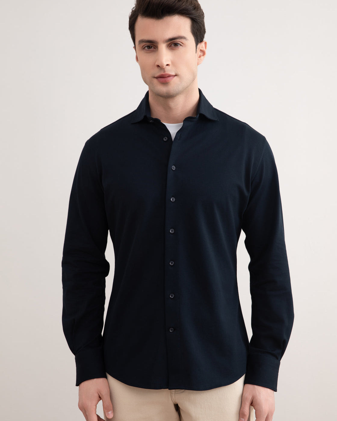 Navy Cotton-Piqué Shirt