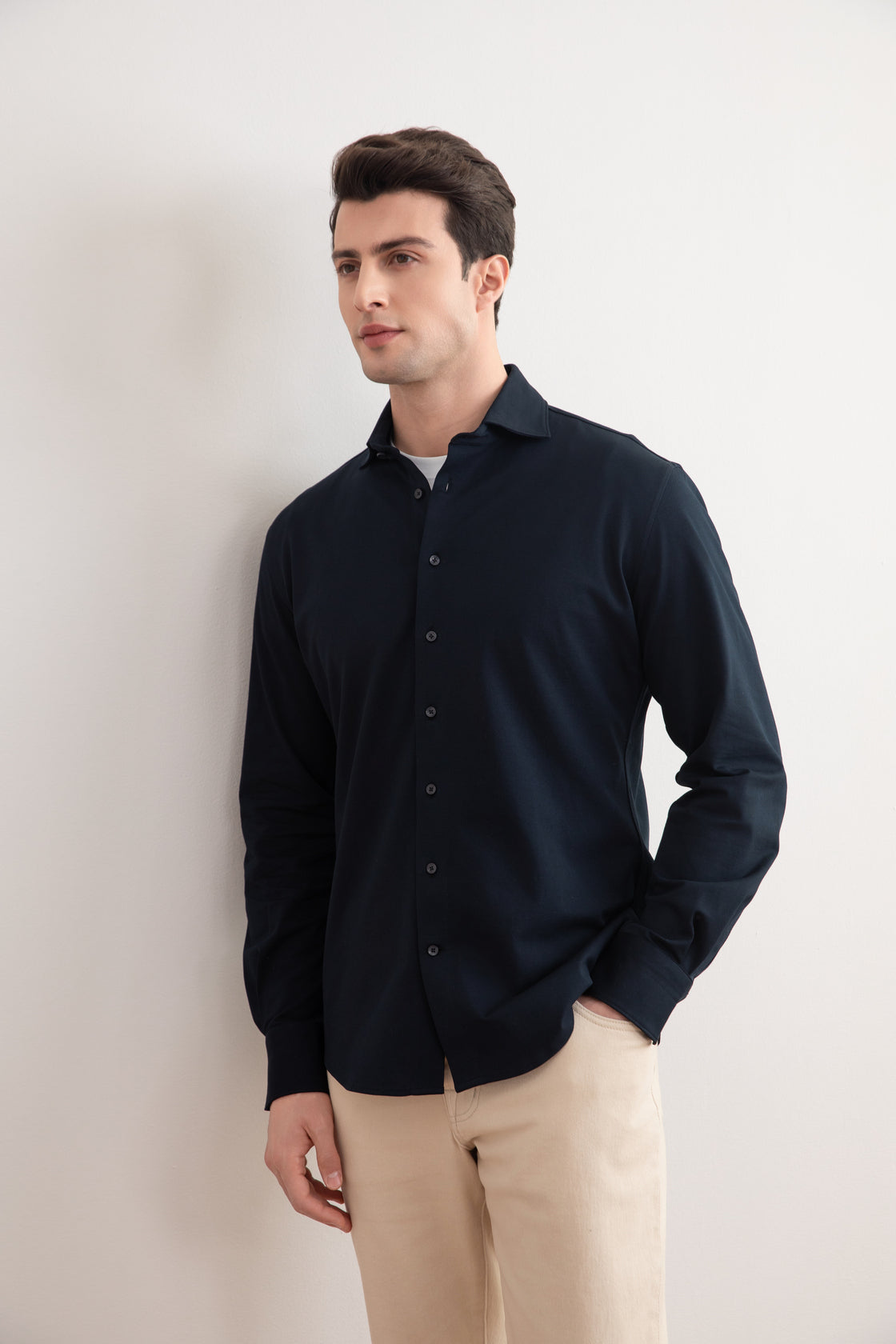 Navy Cotton-Piqué Shirt