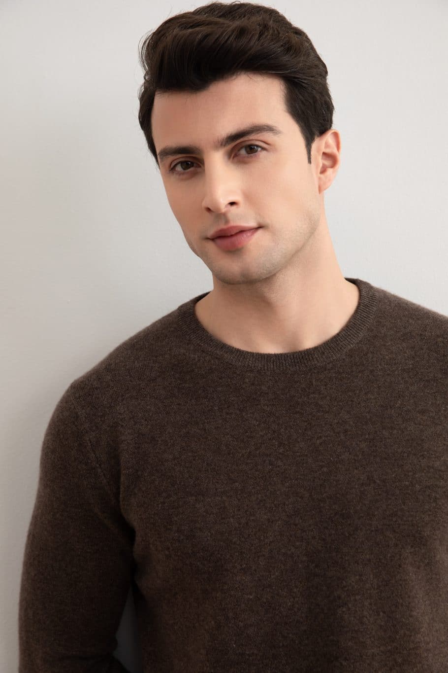 Brown Mélange Cashmere Crewneck