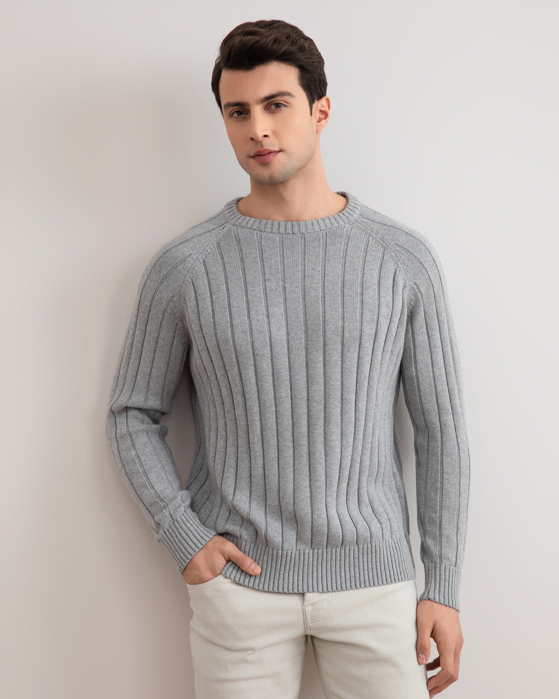 Grey Mélange Crewneck Rib knit sweater
