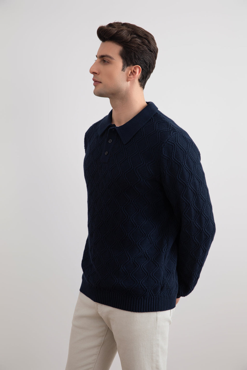 Navy Honeycomb Polo Sweater
