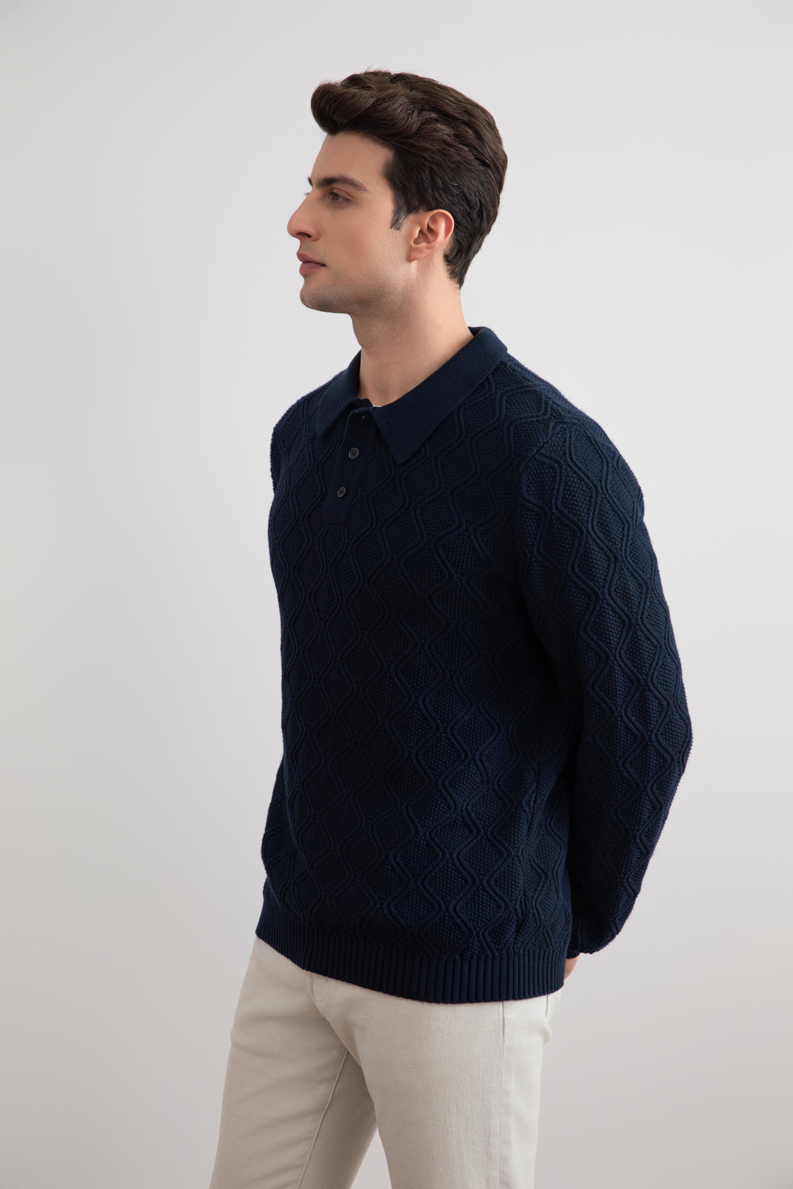 Navy Honeycomb Polo Sweater