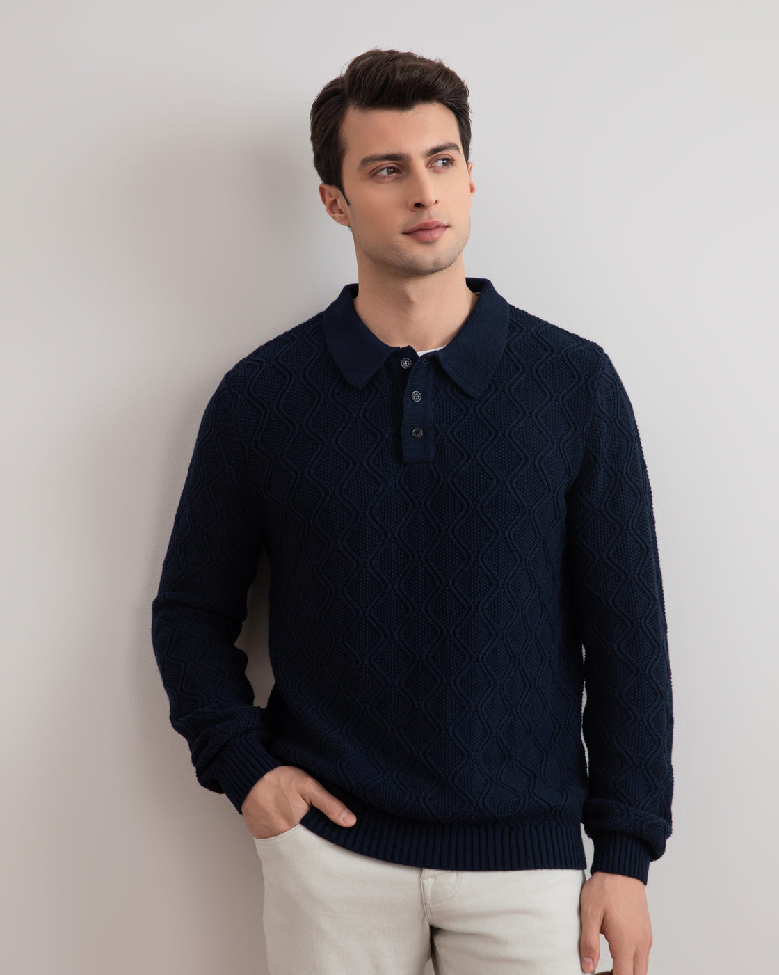 Navy Honeycomb Polo Sweater