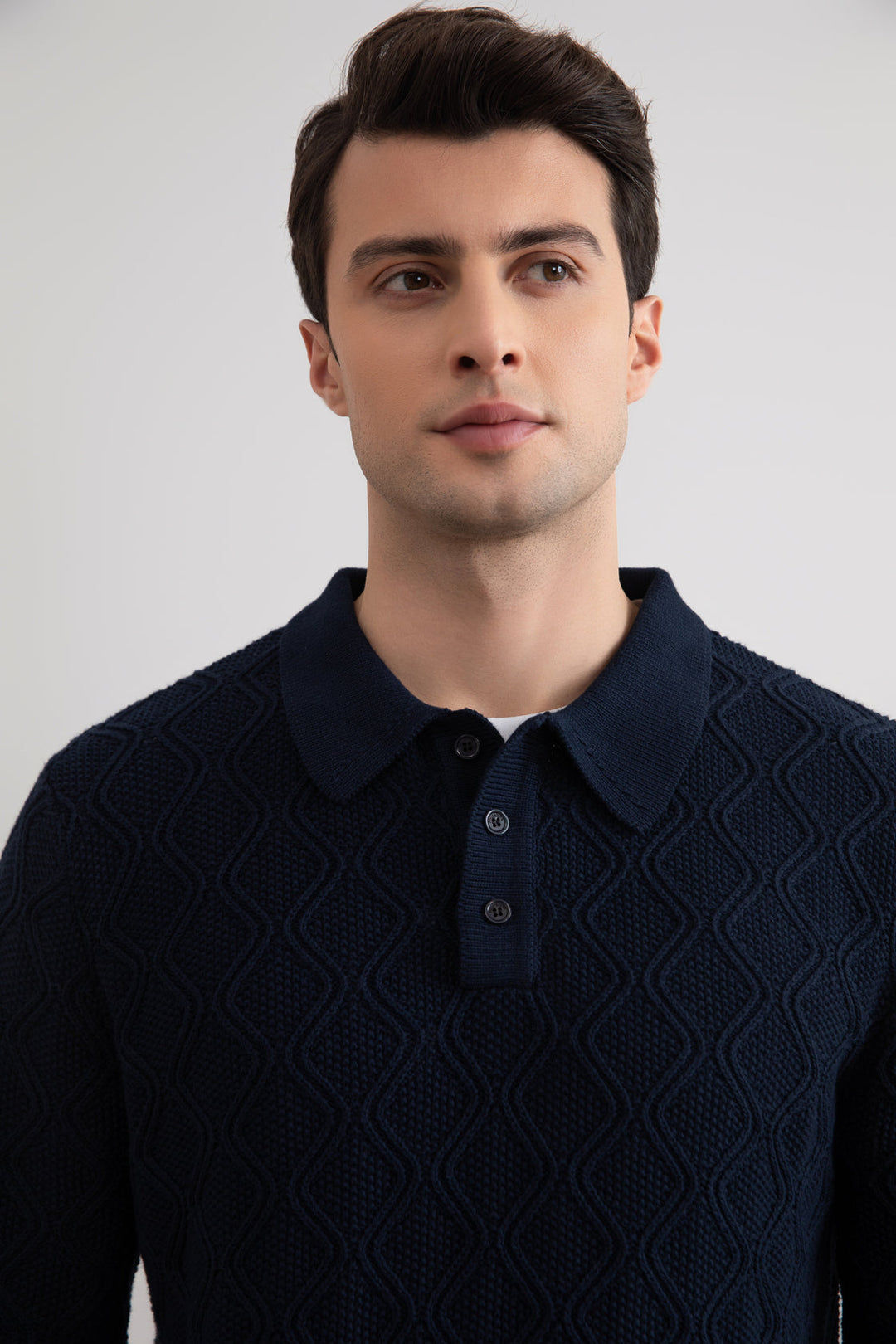 Navy Honeycomb Polo Sweater