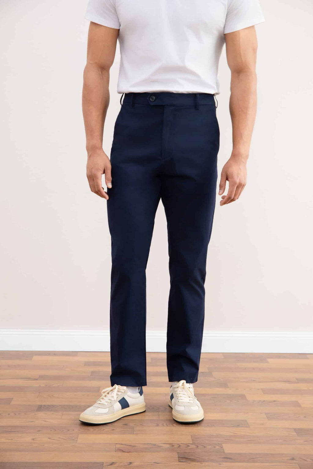 Blue Straight-Leg Pleated Trousers