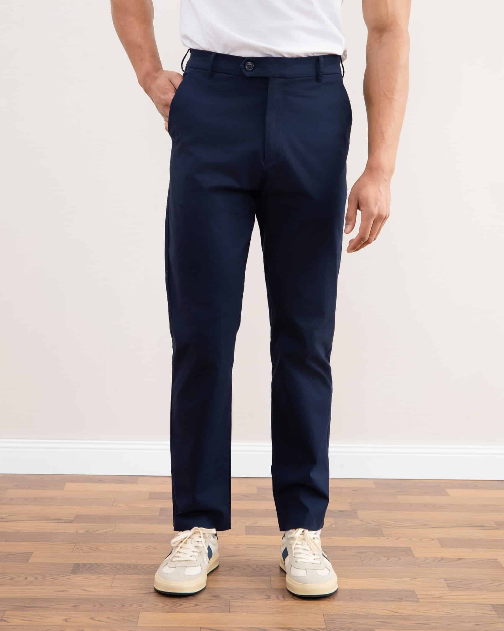 Blue Straight-Leg Pleated Trousers