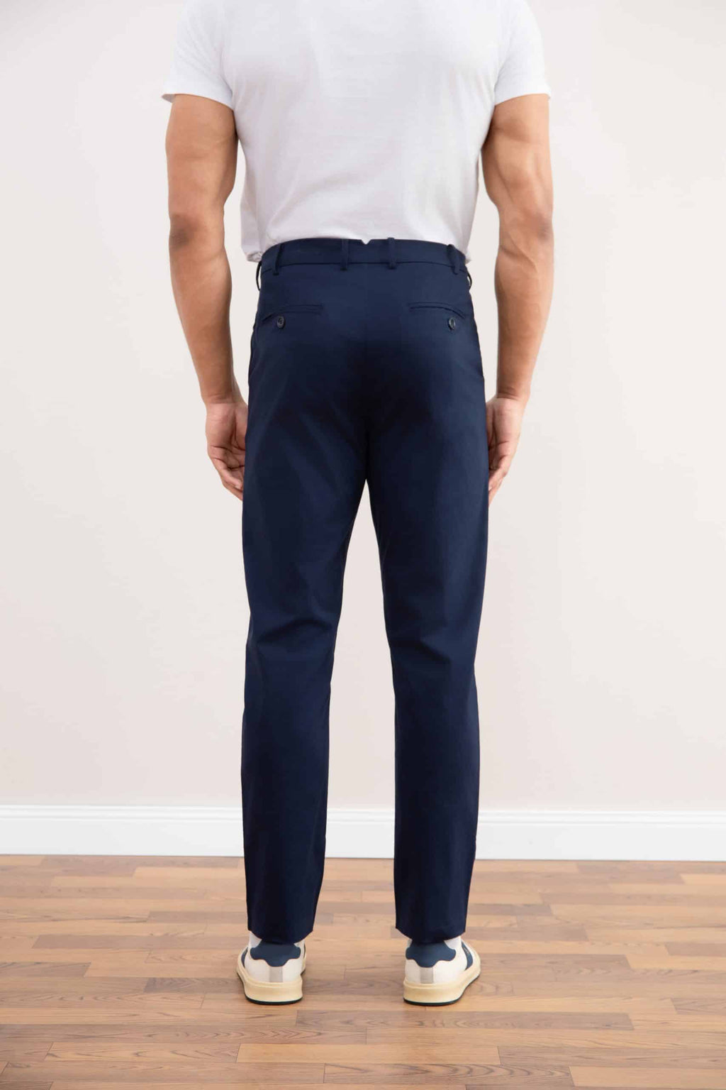 Blue Straight-Leg Pleated Trousers